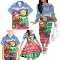 Personalised Shefa Joyeux Noel Family Matching Off The Shoulder Long Sleeve Dress and Hawaiian Shirt Proud To Be a Ni-Van Sand Drawing Art LT9 - Polynesian Pride