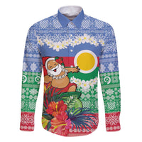 Personalised Shefa Joyeux Noel Family Matching Off The Shoulder Long Sleeve Dress and Hawaiian Shirt Proud To Be a Ni-Van Sand Drawing Art LT9 Dad's Shirt - Long Sleeve Blue - Polynesian Pride