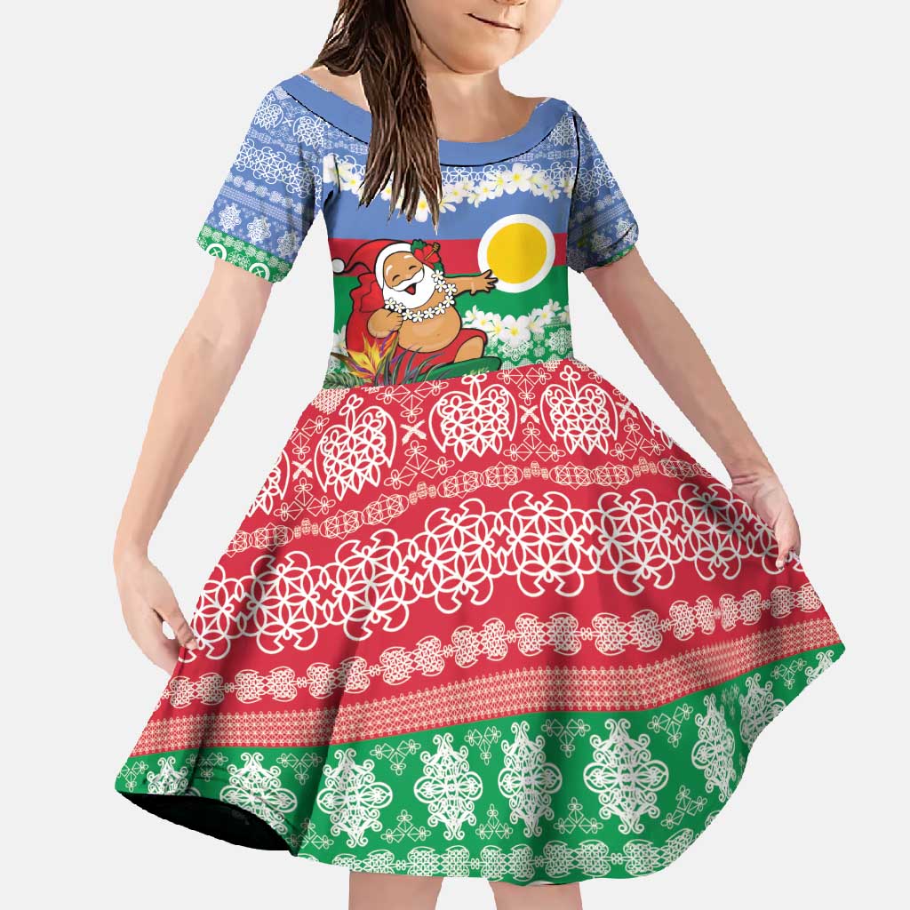 Personalised Shefa Joyeux Noel Family Matching Off Shoulder Maxi Dress and Hawaiian Shirt Proud To Be a Ni-Van Sand Drawing Art LT9 Daughter's Dress Blue - Polynesian Pride