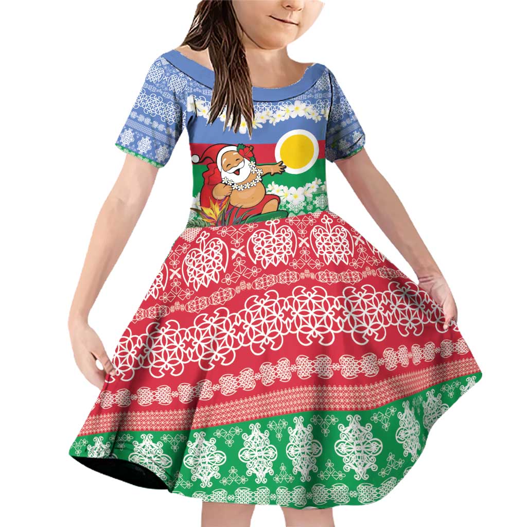 Personalised Shefa Joyeux Noel Family Matching Off Shoulder Short Dress and Hawaiian Shirt Proud To Be a Ni-Van Sand Drawing Art LT9 Daughter's Dress Blue - Polynesian Pride