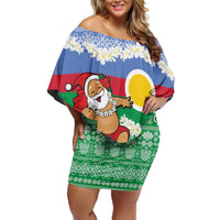 Personalised Shefa Joyeux Noel Family Matching Off Shoulder Short Dress and Hawaiian Shirt Proud To Be a Ni-Van Sand Drawing Art LT9 Mom's Dress Blue - Polynesian Pride