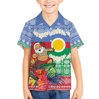 Personalised Shefa Joyeux Noel Family Matching Off Shoulder Short Dress and Hawaiian Shirt Proud To Be a Ni-Van Sand Drawing Art LT9 Son's Shirt Blue - Polynesian Pride
