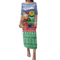 Personalised Shefa Joyeux Noel Family Matching Puletasi and Hawaiian Shirt Proud To Be a Ni-Van Sand Drawing Art LT9 Mom's Dress Blue - Polynesian Pride