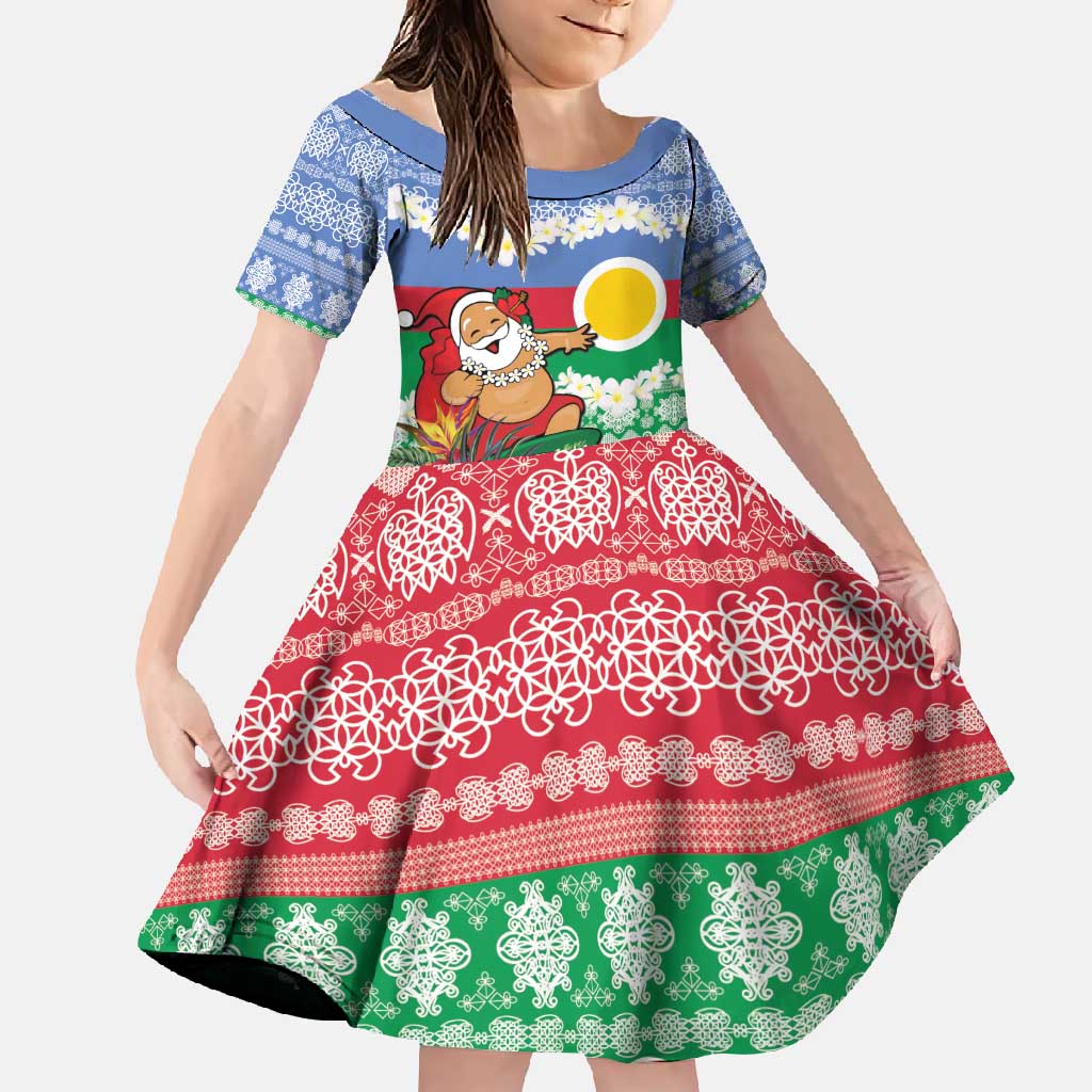 Personalised Shefa Joyeux Noel Family Matching Tank Maxi Dress and Hawaiian Shirt Proud To Be a Ni-Van Sand Drawing Art LT9 Daughter's Dress Blue - Polynesian Pride