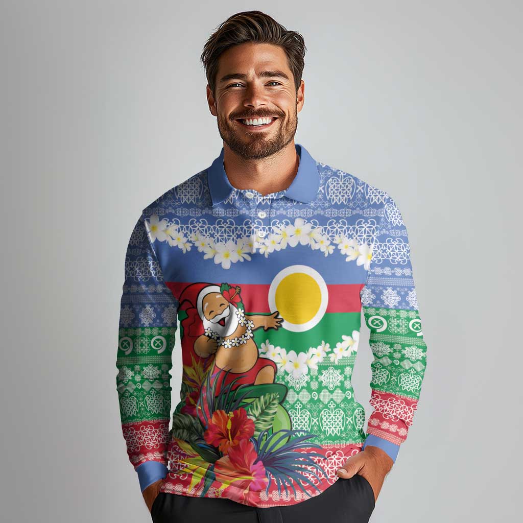 Personalised Shefa Joyeux Noel Long Sleeve Polo Shirt Proud To Be a Ni-Van Sand Drawing Art - Polynesian Pride