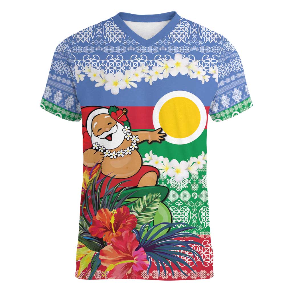 Personalised Shefa Joyeux Noel Women V-Neck T-Shirt Proud To Be a Ni-Van Sand Drawing Art LT9 Female Blue - Polynesian Pride