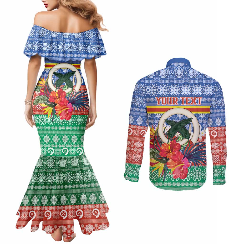 Personalised Tafea Joyeux Noel Couples Matching Mermaid Dress and Long Sleeve Button Shirt Proud To Be a Ni-Van Sand Drawing Art LT9 - Polynesian Pride
