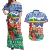 Personalised Tafea Joyeux Noel Couples Matching Off Shoulder Maxi Dress and Hawaiian Shirt Proud To Be a Ni-Van Sand Drawing Art LT9 Blue - Polynesian Pride