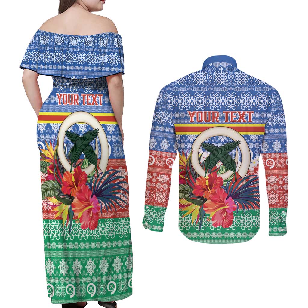 Personalised Tafea Joyeux Noel Couples Matching Off Shoulder Maxi Dress and Long Sleeve Button Shirt Proud To Be a Ni-Van Sand Drawing Art LT9 - Polynesian Pride