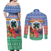 Personalised Tafea Joyeux Noel Couples Matching Off Shoulder Maxi Dress and Long Sleeve Button Shirt Proud To Be a Ni-Van Sand Drawing Art LT9 - Polynesian Pride