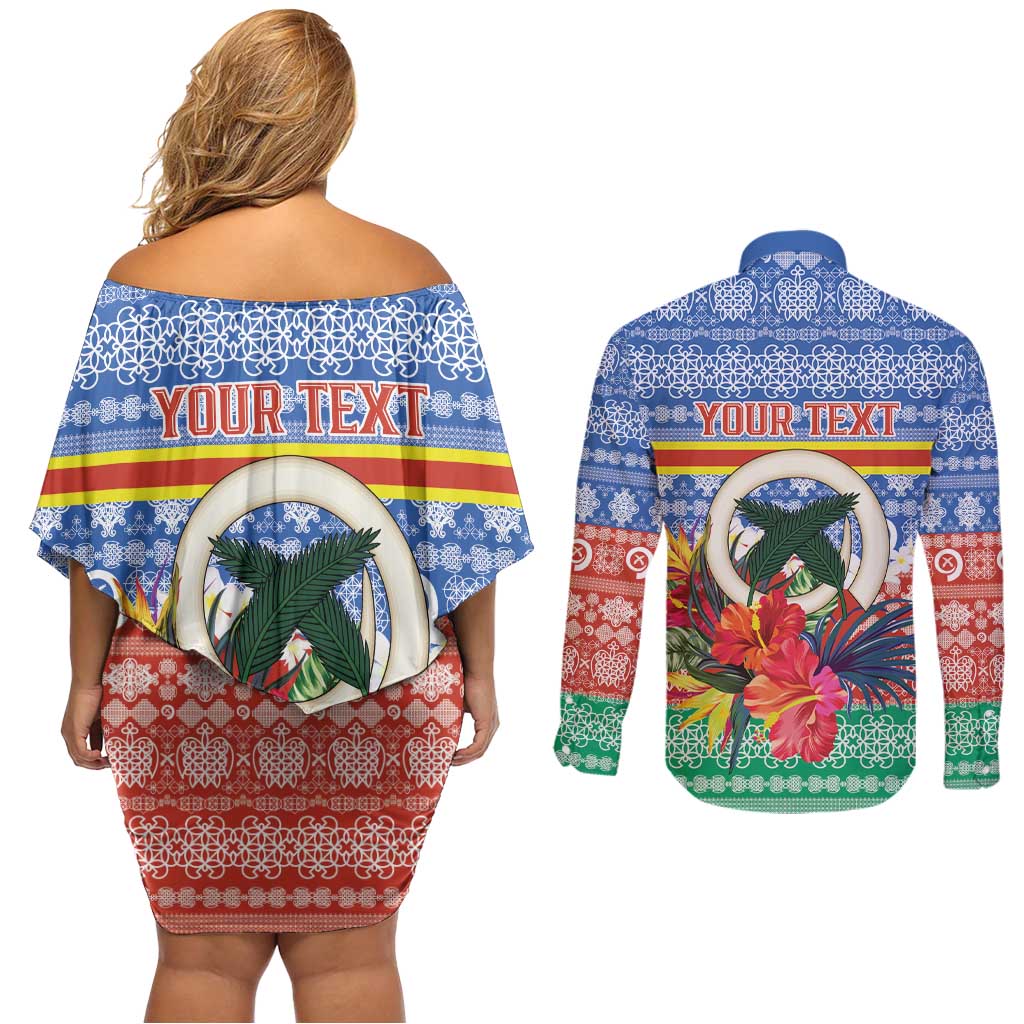 Personalised Tafea Joyeux Noel Couples Matching Off Shoulder Short Dress and Long Sleeve Button Shirt Proud To Be a Ni-Van Sand Drawing Art LT9 - Polynesian Pride