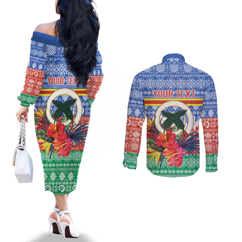 Personalised Tafea Joyeux Noel Couples Matching Off The Shoulder Long Sleeve Dress and Long Sleeve Button Shirt Proud To Be a Ni-Van Sand Drawing Art LT9 - Polynesian Pride