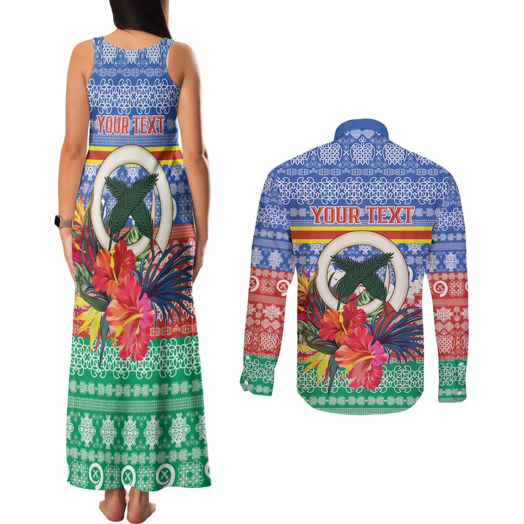 Personalised Tafea Joyeux Noel Couples Matching Tank Maxi Dress and Long Sleeve Button Shirt Proud To Be a Ni-Van Sand Drawing Art LT9 - Polynesian Pride