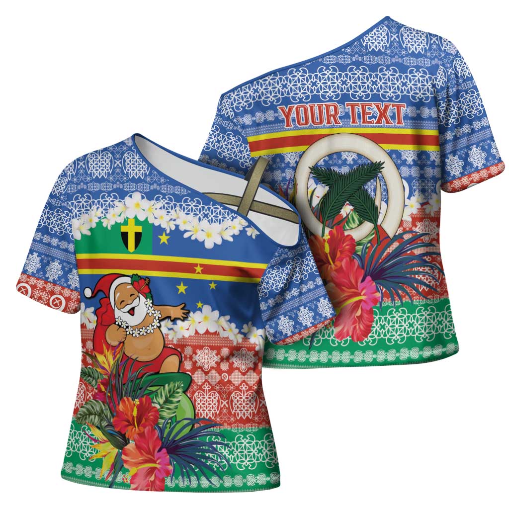 Personalised Tafea Joyeux Noel Cross Shoulder Shirt Proud To Be a Ni-Van Sand Drawing Art - Polynesian Pride