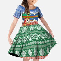 Personalised Tafea Joyeux Noel Family Matching Long Sleeve Bodycon Dress and Hawaiian Shirt Proud To Be a Ni-Van Sand Drawing Art LT9 Daughter's Dress Blue - Polynesian Pride