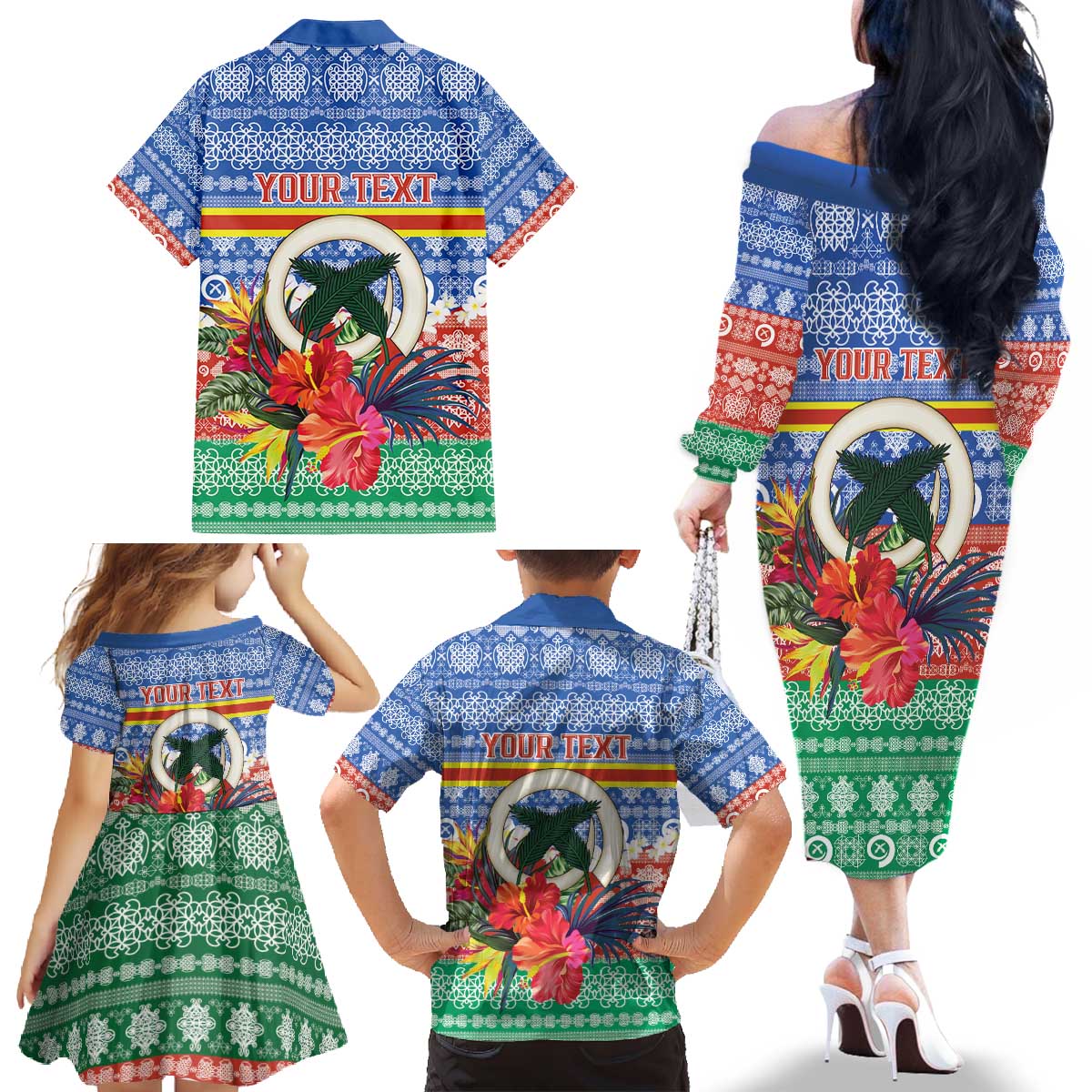 Personalised Tafea Joyeux Noel Family Matching Off The Shoulder Long Sleeve Dress and Hawaiian Shirt Proud To Be a Ni-Van Sand Drawing Art LT9 - Polynesian Pride