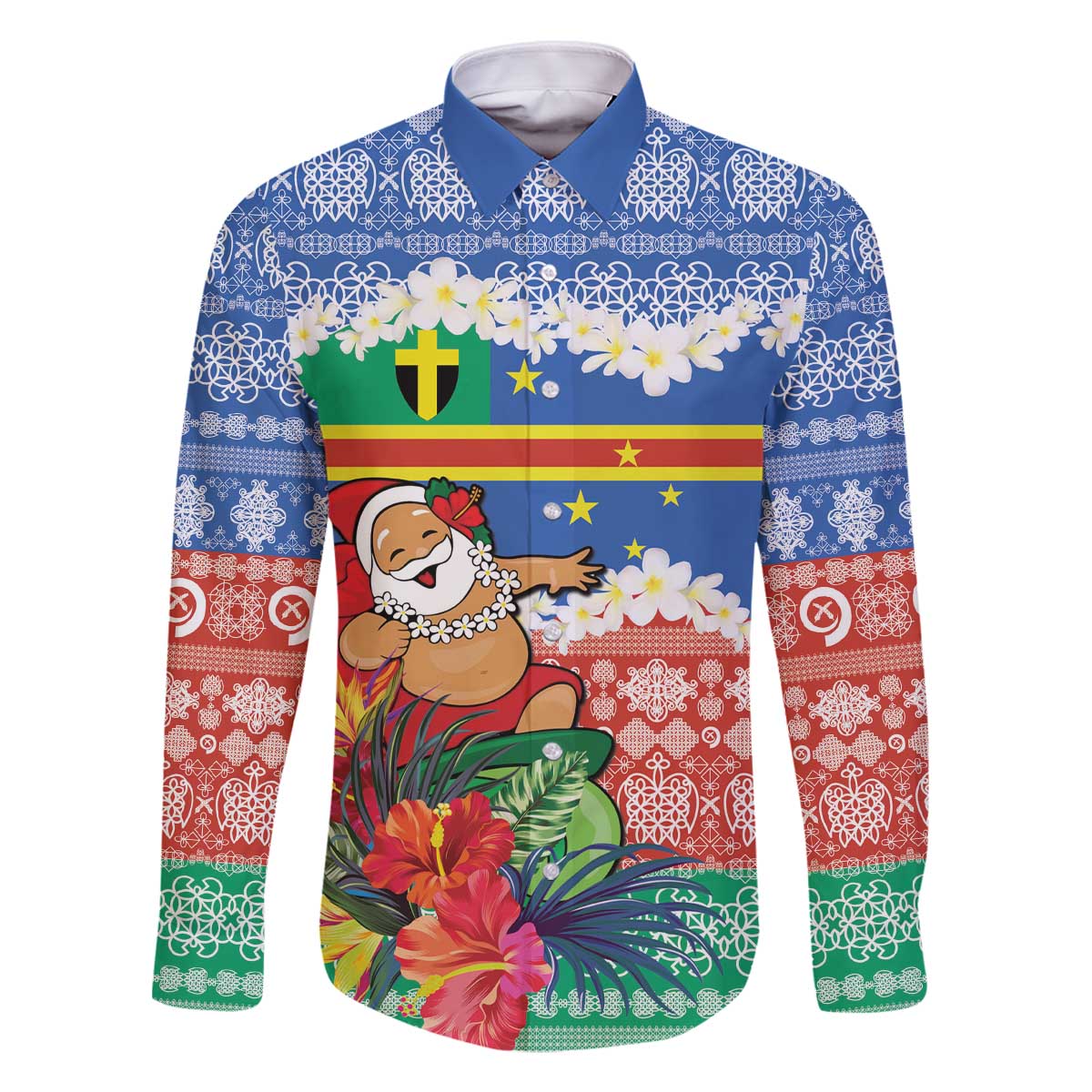 Personalised Tafea Joyeux Noel Family Matching Off The Shoulder Long Sleeve Dress and Hawaiian Shirt Proud To Be a Ni-Van Sand Drawing Art LT9 Dad's Shirt - Long Sleeve Blue - Polynesian Pride