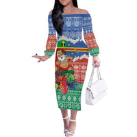 Personalised Tafea Joyeux Noel Family Matching Off The Shoulder Long Sleeve Dress and Hawaiian Shirt Proud To Be a Ni-Van Sand Drawing Art LT9 Mom's Dress Blue - Polynesian Pride