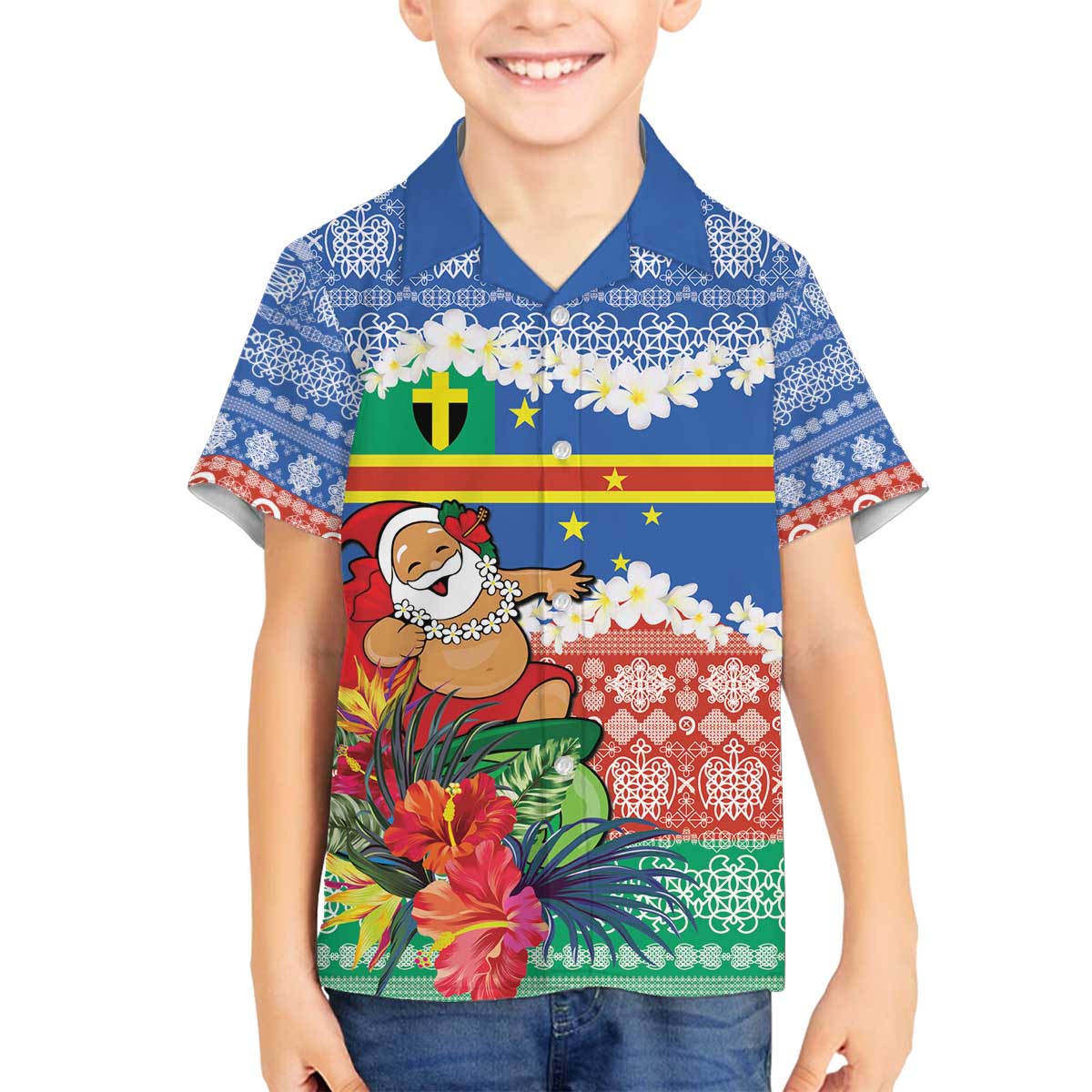 Personalised Tafea Joyeux Noel Family Matching Off The Shoulder Long Sleeve Dress and Hawaiian Shirt Proud To Be a Ni-Van Sand Drawing Art LT9 Son's Shirt Blue - Polynesian Pride