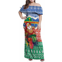 Personalised Tafea Joyeux Noel Family Matching Off Shoulder Maxi Dress and Hawaiian Shirt Proud To Be a Ni-Van Sand Drawing Art LT9 Mom's Dress Blue - Polynesian Pride
