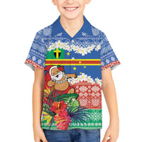 Personalised Tafea Joyeux Noel Family Matching Off Shoulder Maxi Dress and Hawaiian Shirt Proud To Be a Ni-Van Sand Drawing Art LT9 Son's Shirt Blue - Polynesian Pride