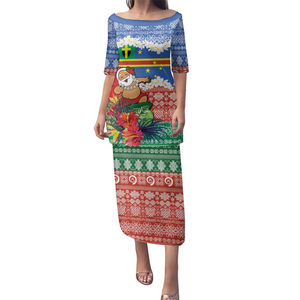 Personalised Tafea Joyeux Noel Family Matching Puletasi and Hawaiian Shirt Proud To Be a Ni-Van Sand Drawing Art LT9 Mom's Dress Blue - Polynesian Pride