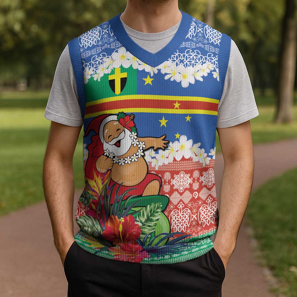 Personalised Tafea Joyeux Noel Christmas Knitted V-Neck Vest Proud To Be a Ni-Van Sand Drawing Art LT9 - Polynesian Pride