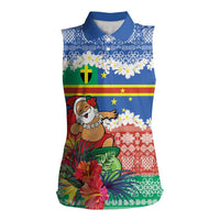 Personalised Tafea Joyeux Noel Women Sleeveless Polo Shirt Proud To Be a Ni-Van Sand Drawing Art LT9 Female Blue - Polynesian Pride