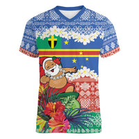 Personalised Tafea Joyeux Noel Women V-Neck T-Shirt Proud To Be a Ni-Van Sand Drawing Art LT9 Female Blue - Polynesian Pride