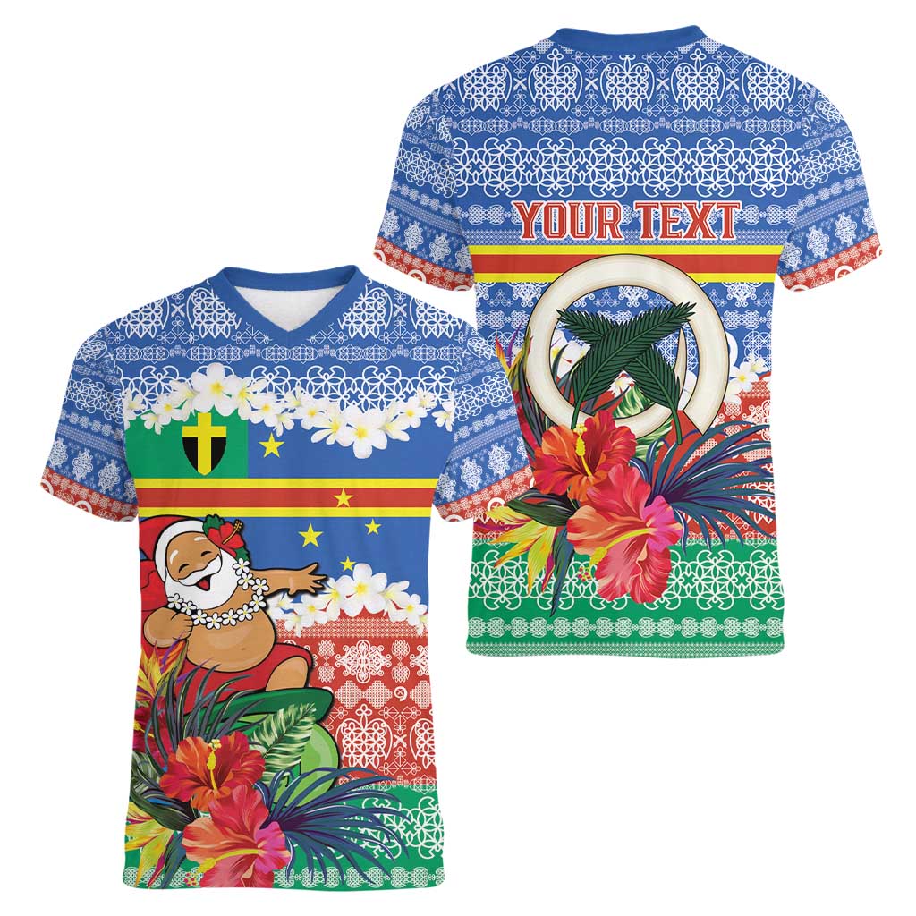 Personalised Tafea Joyeux Noel Women V-Neck T-Shirt Proud To Be a Ni-Van Sand Drawing Art LT9 - Polynesian Pride