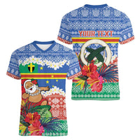 Personalised Tafea Joyeux Noel Women V-Neck T-Shirt Proud To Be a Ni-Van Sand Drawing Art LT9 - Polynesian Pride