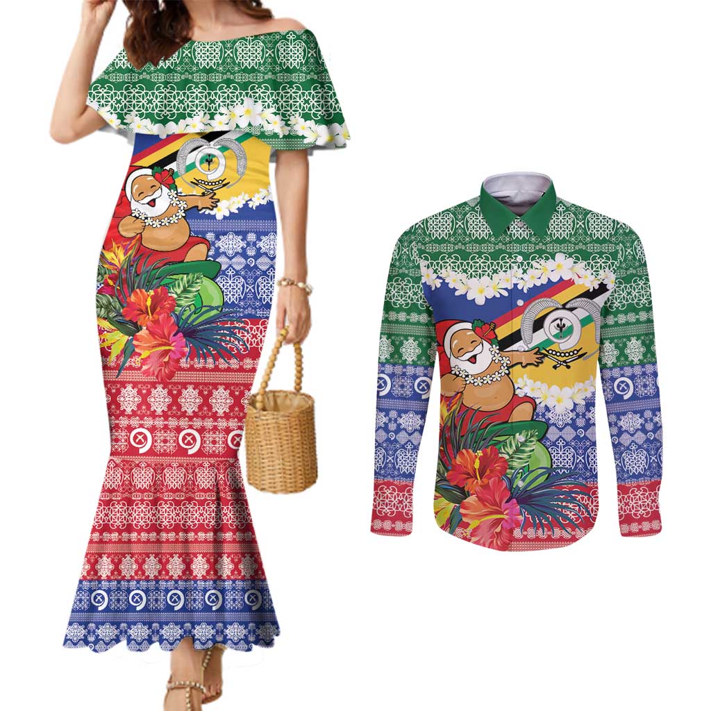 Personalised Torba Joyeux Noel Couples Matching Mermaid Dress and Long Sleeve Button Shirt Proud To Be a Ni-Van Sand Drawing Art LT9 Green - Polynesian Pride