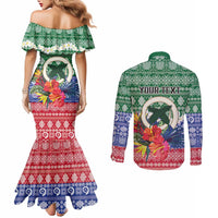 Personalised Torba Joyeux Noel Couples Matching Mermaid Dress and Long Sleeve Button Shirt Proud To Be a Ni-Van Sand Drawing Art LT9 - Polynesian Pride