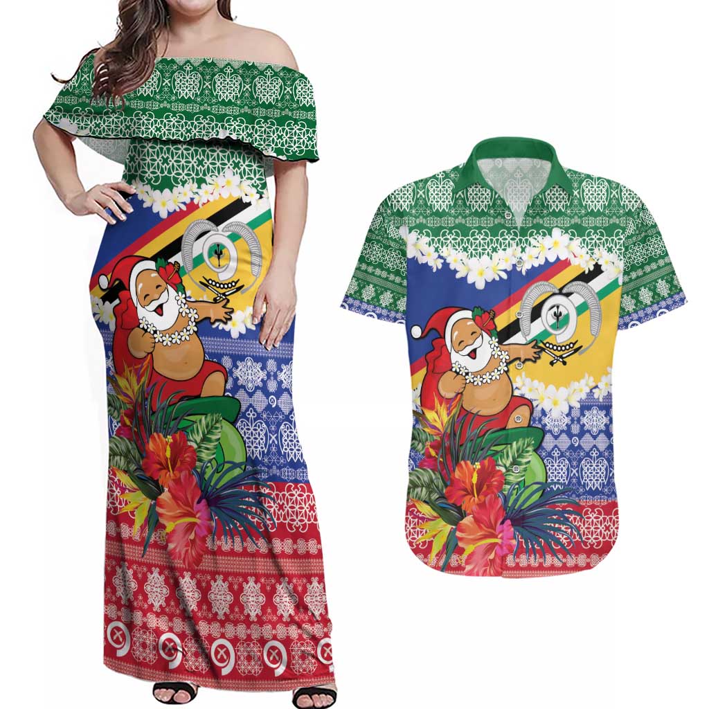 Personalised Torba Joyeux Noel Couples Matching Off Shoulder Maxi Dress and Hawaiian Shirt Proud To Be a Ni-Van Sand Drawing Art LT9 Green - Polynesian Pride