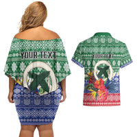 Personalised Torba Joyeux Noel Couples Matching Off Shoulder Short Dress and Hawaiian Shirt Proud To Be a Ni-Van Sand Drawing Art LT9 - Polynesian Pride