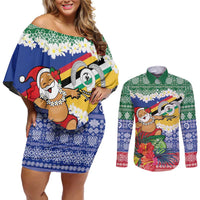 Personalised Torba Joyeux Noel Couples Matching Off Shoulder Short Dress and Long Sleeve Button Shirt Proud To Be a Ni-Van Sand Drawing Art LT9 Green - Polynesian Pride