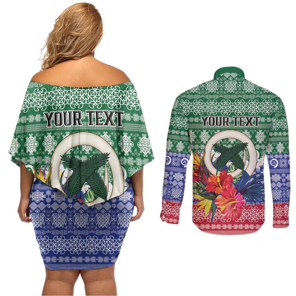 Personalised Torba Joyeux Noel Couples Matching Off Shoulder Short Dress and Long Sleeve Button Shirt Proud To Be a Ni-Van Sand Drawing Art LT9 - Polynesian Pride