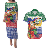 Personalised Torba Joyeux Noel Couples Matching Puletasi and Hawaiian Shirt Proud To Be a Ni-Van Sand Drawing Art LT9 Green - Polynesian Pride