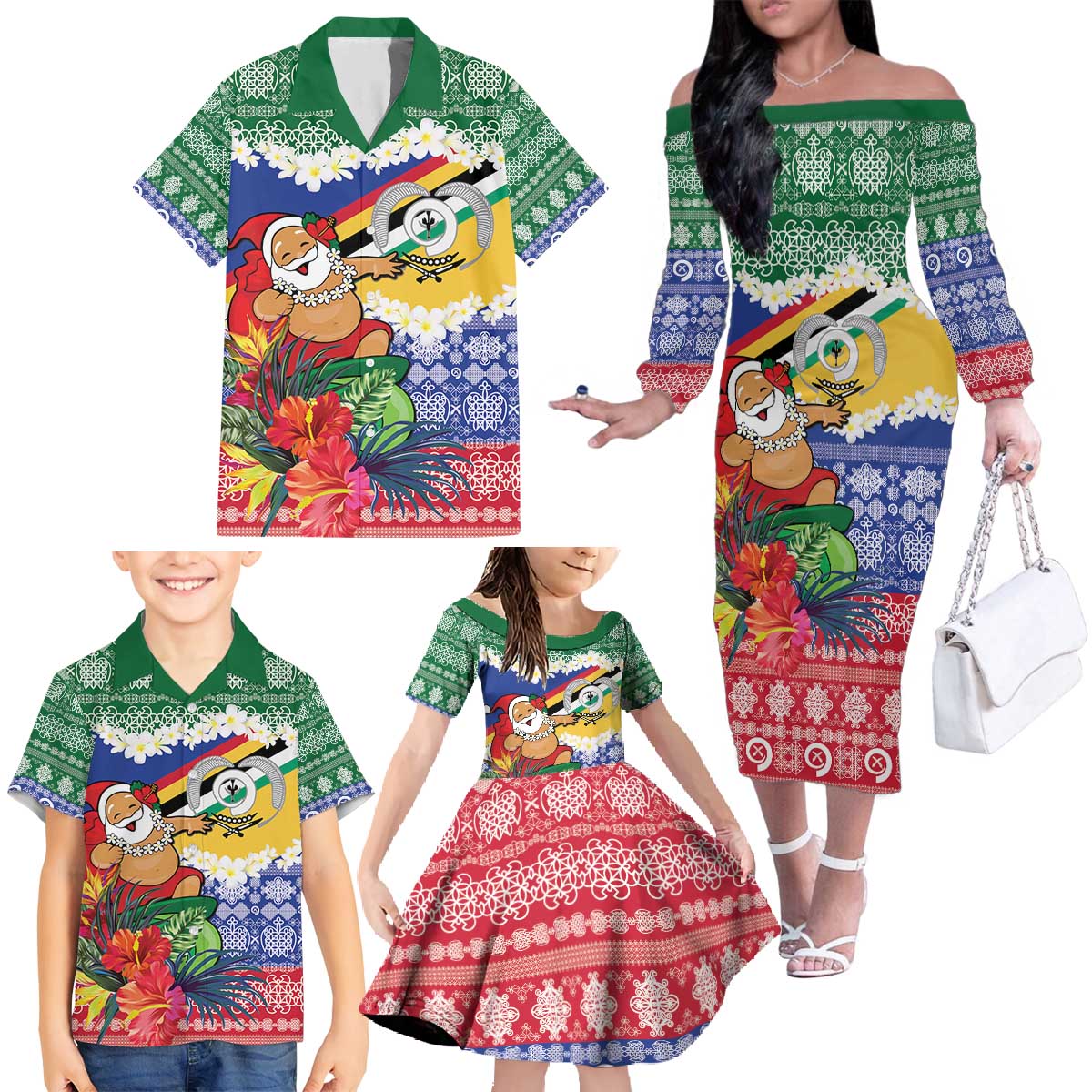 Personalised Torba Joyeux Noel Family Matching Off The Shoulder Long Sleeve Dress and Hawaiian Shirt Proud To Be a Ni-Van Sand Drawing Art LT9 - Polynesian Pride
