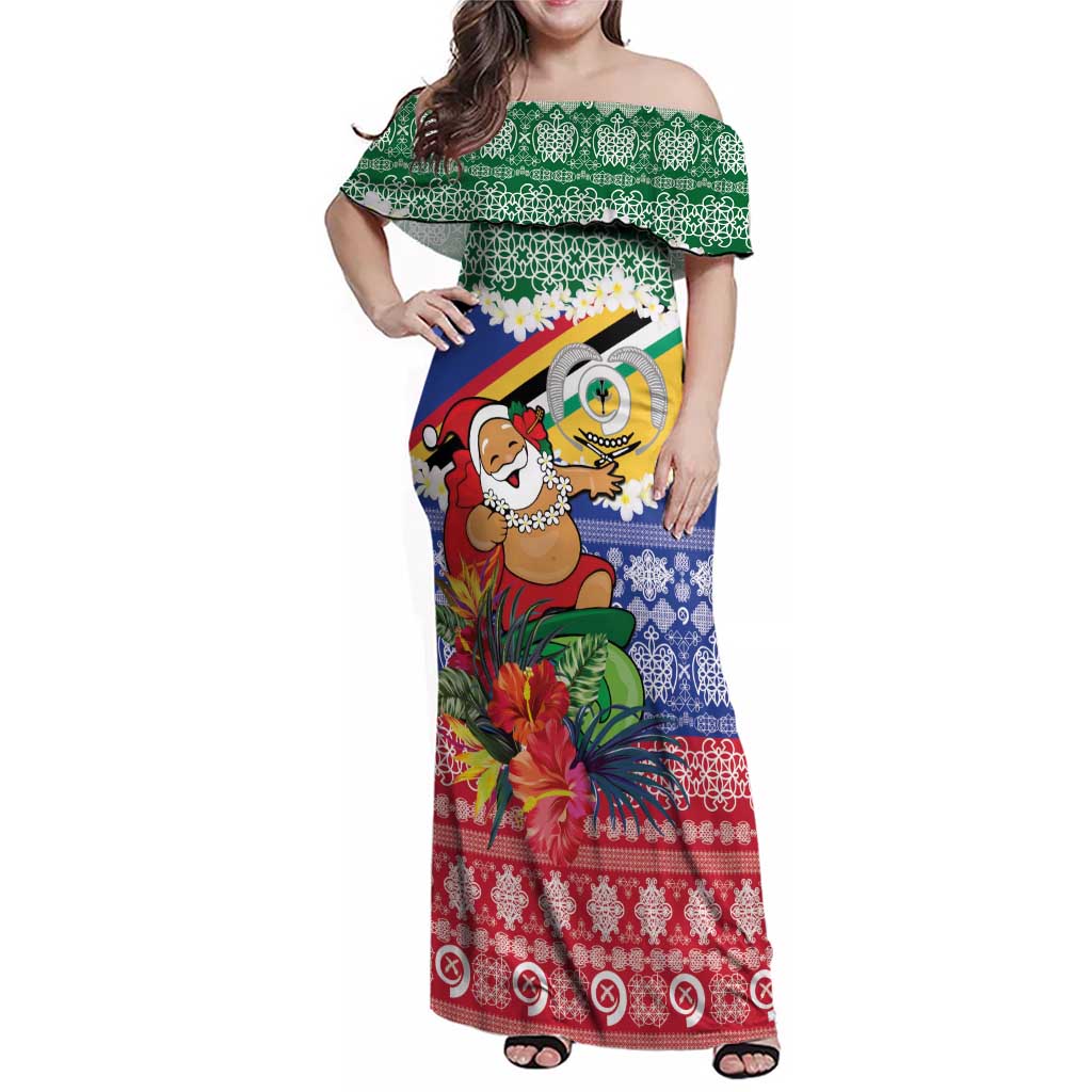 Personalised Torba Joyeux Noel Family Matching Off Shoulder Maxi Dress and Hawaiian Shirt Proud To Be a Ni-Van Sand Drawing Art LT9 Mom's Dress Green - Polynesian Pride