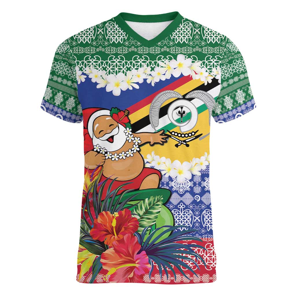 Personalised Torba Joyeux Noel Women V-Neck T-Shirt Proud To Be a Ni-Van Sand Drawing Art LT9 Female Green - Polynesian Pride