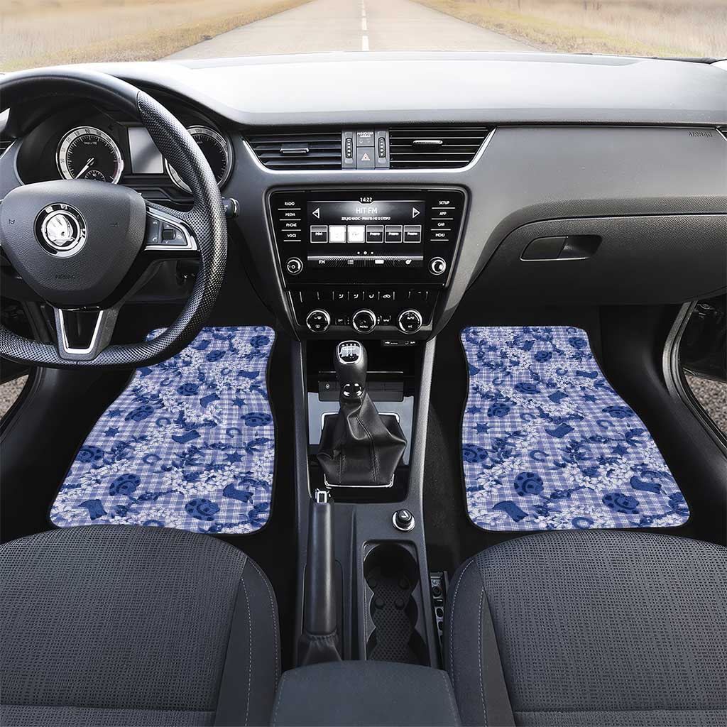 Mokihana Maile Ilima Leis Paniolo Palaka Car Mats Hawaiian Polu Spirit LT9 Set 2pcs - Front Blue - Polynesian Pride