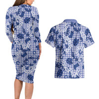 Mokihana Maile Ilima Leis Paniolo Palaka Couples Matching Long Sleeve Bodycon Dress and Hawaiian Shirt Hawaiian Polu Spirit LT9 - Polynesian Pride