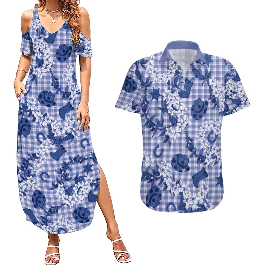 Mokihana Maile Ilima Leis Paniolo Palaka Couples Matching Summer Maxi Dress and Hawaiian Shirt Hawaiian Polu Spirit - Polynesian Pride