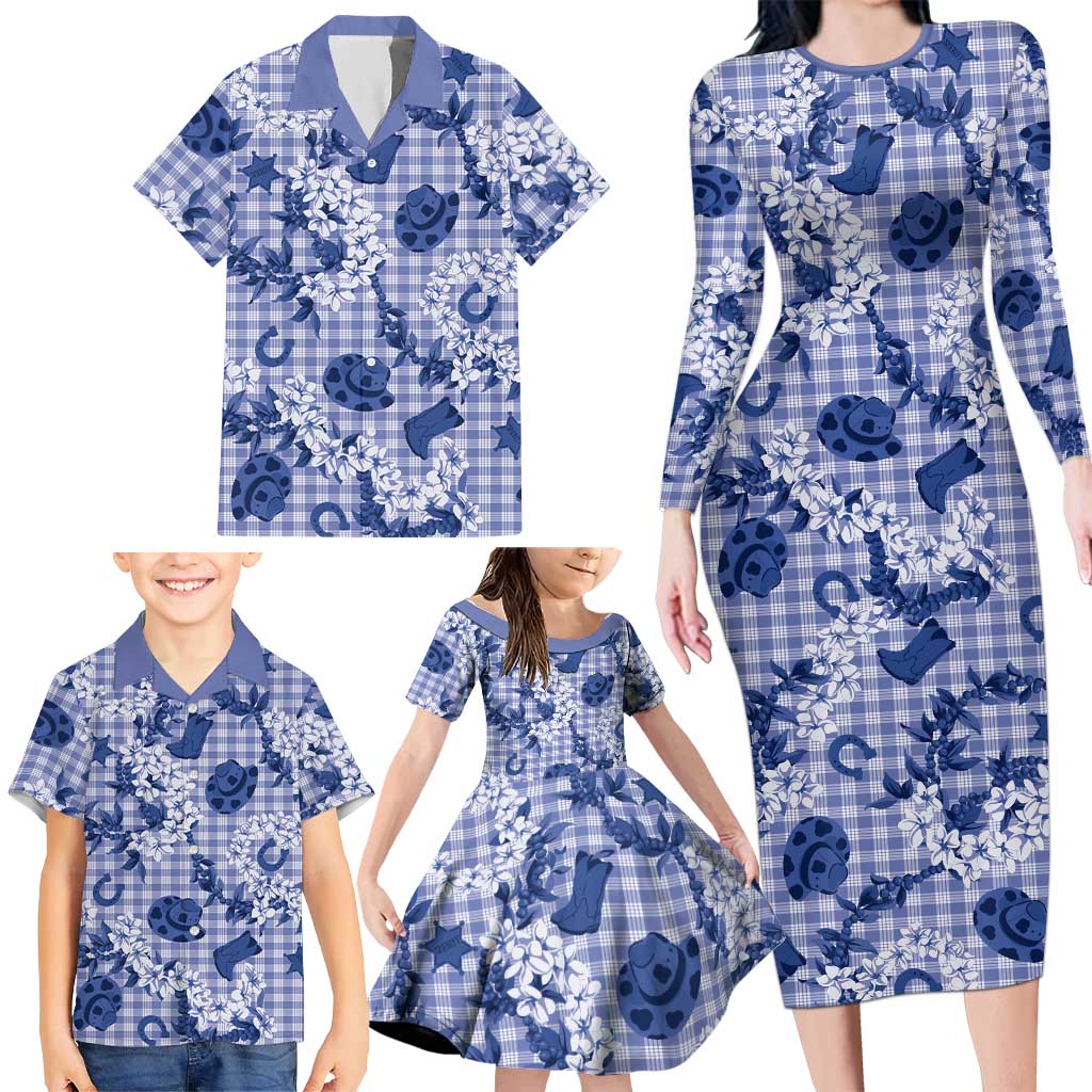 Mokihana Maile Ilima Leis Paniolo Palaka Family Matching Long Sleeve Bodycon Dress and Hawaiian Shirt Hawaiian Polu Spirit - Polynesian Pride