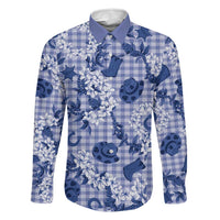 Mokihana Maile Ilima Leis Paniolo Palaka Family Matching Mermaid Dress and Hawaiian Shirt Hawaiian Polu Spirit LT9 Dad's Shirt - Long Sleeve Blue - Polynesian Pride