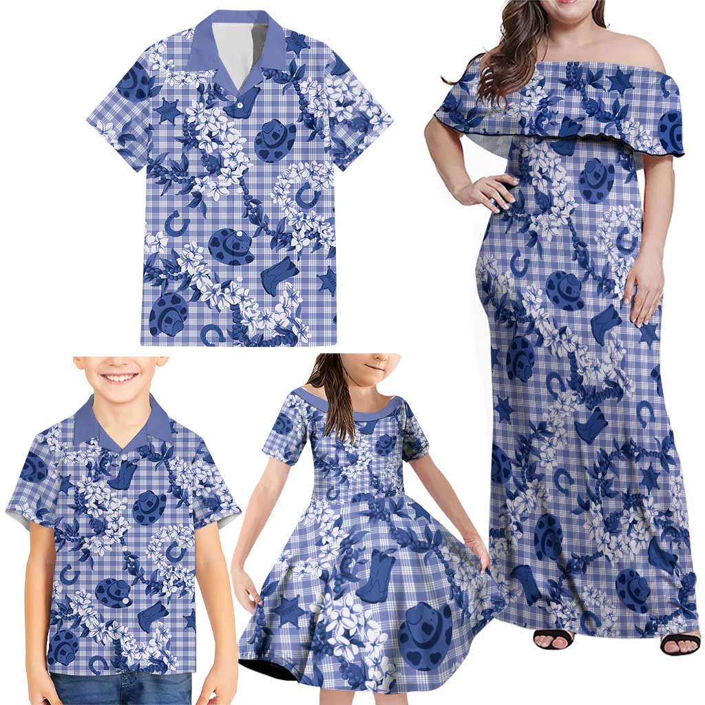 Mokihana Maile Ilima Leis Paniolo Palaka Family Matching Off Shoulder Maxi Dress and Hawaiian Shirt Hawaiian Polu Spirit LT9 - Polynesian Pride