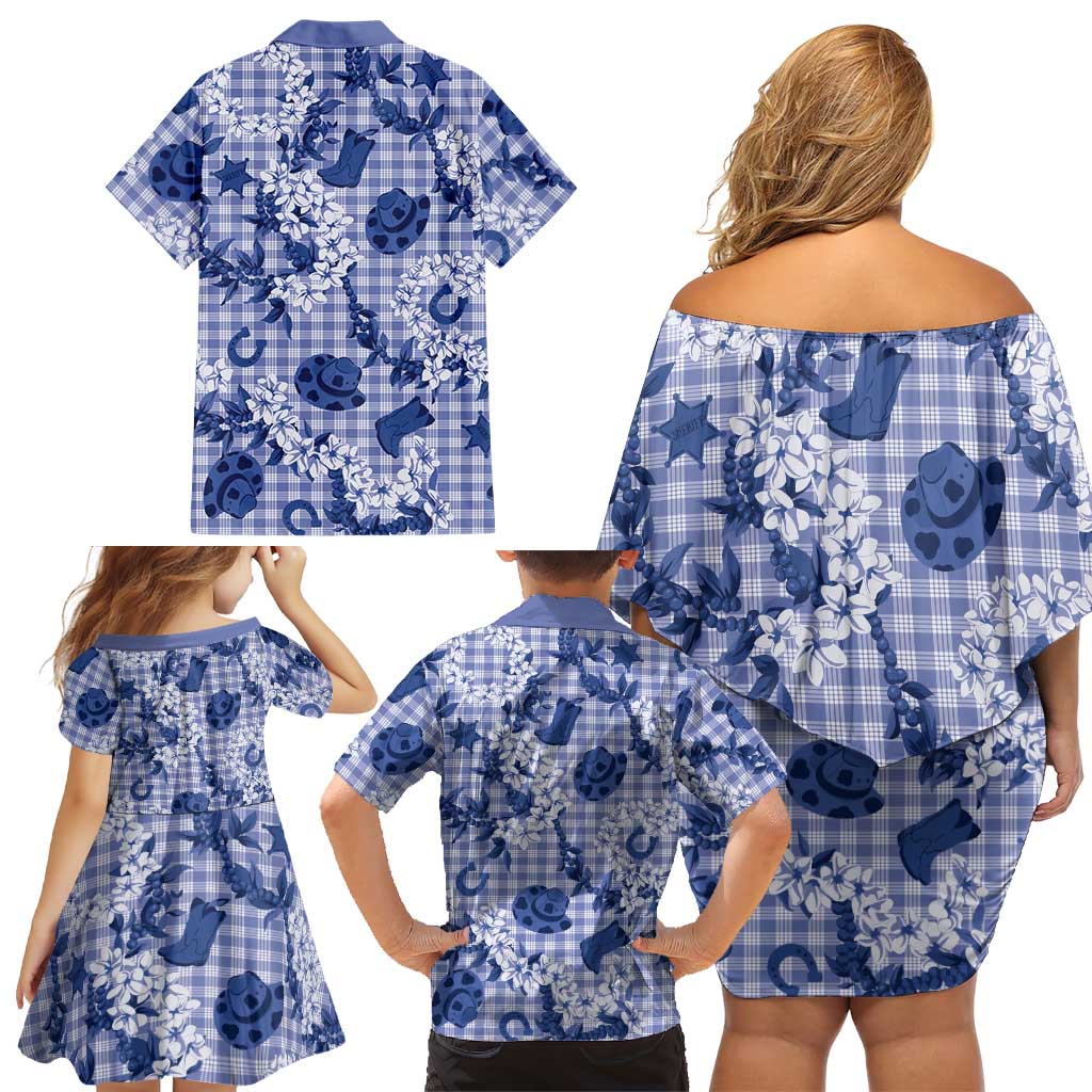 Mokihana Maile Ilima Leis Paniolo Palaka Family Matching Off Shoulder Short Dress and Hawaiian Shirt Hawaiian Polu Spirit LT9 - Polynesian Pride