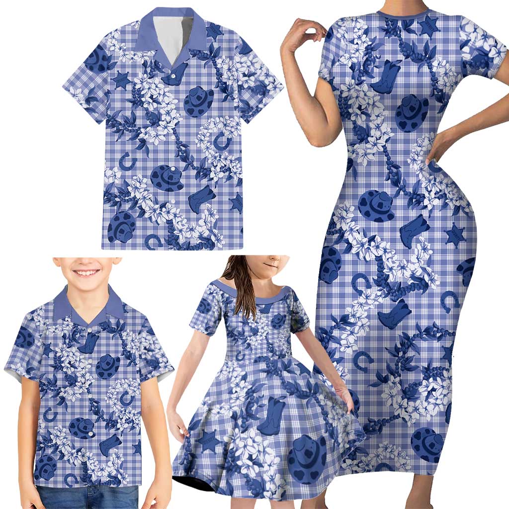 Mokihana Maile Ilima Leis Paniolo Palaka Family Matching Short Sleeve Bodycon Dress and Hawaiian Shirt Hawaiian Polu Spirit - Polynesian Pride