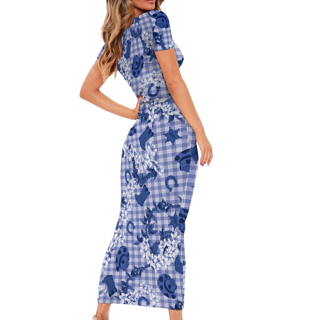 Mokihana Maile Ilima Leis Paniolo Palaka Family Matching Short Sleeve Bodycon Dress and Hawaiian Shirt Hawaiian Polu Spirit LT9 - Polynesian Pride